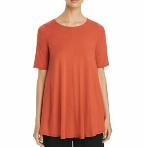 Eileen Fisher Tunic Top Womens XSP Orange Pekoe Short Sleeve Swing A-Line Jersey